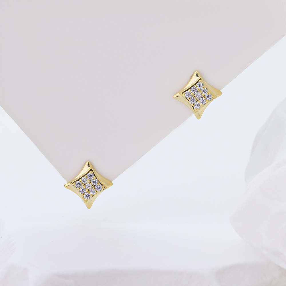 Planet Zircon Gold 925 Sterling Silver Earrings E11006