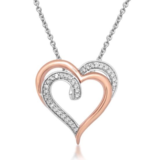 Two Tones Plated 925 Sterling Silver Heart Style Pendant Necklace Jewelry for Women