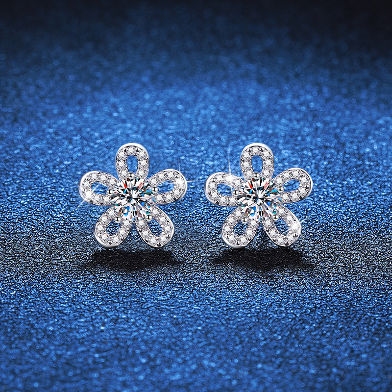 S925 Sterling Silver Sunflower Moissanite Earring Gift For Ladies