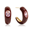 S925 Sterling Silver Earrings Burgundy with Dripping Pink Zirconia C-Shaped Hoop Earrings