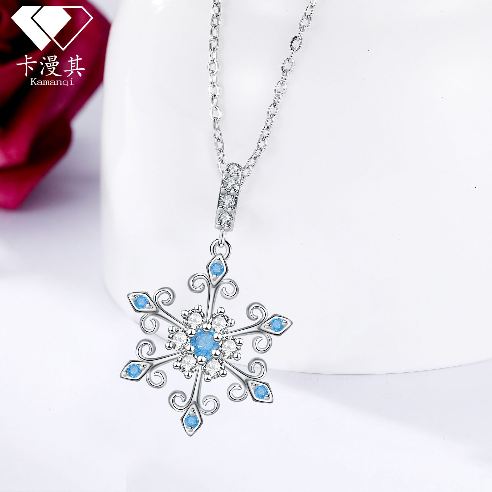 S925 Silver Blue Flash Zirconia Teardrop Necklace For Woman