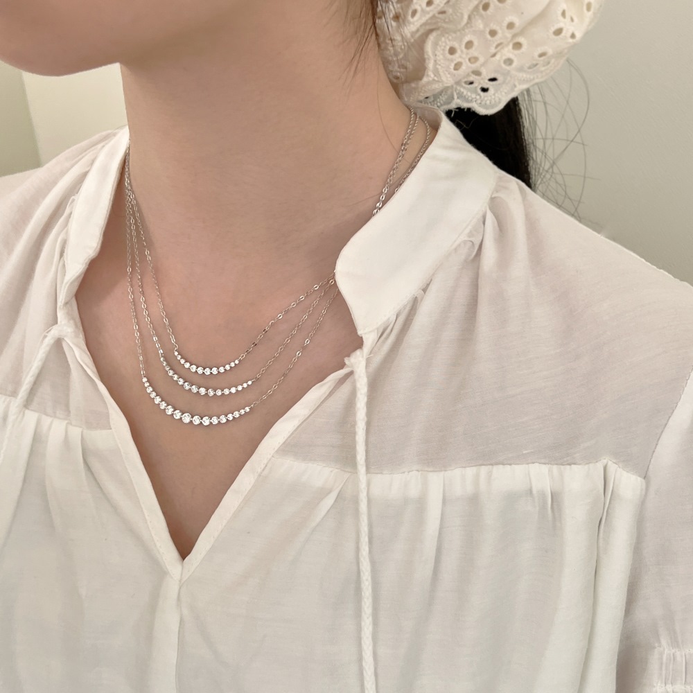 S925 Silver Necklace Girls Smile Row Drill Geometric Pendant For Woman