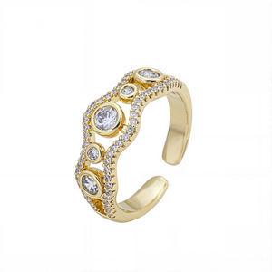 S925 Sterling Silver Gold Plated 5A Cz Adjustable Ring For Woman