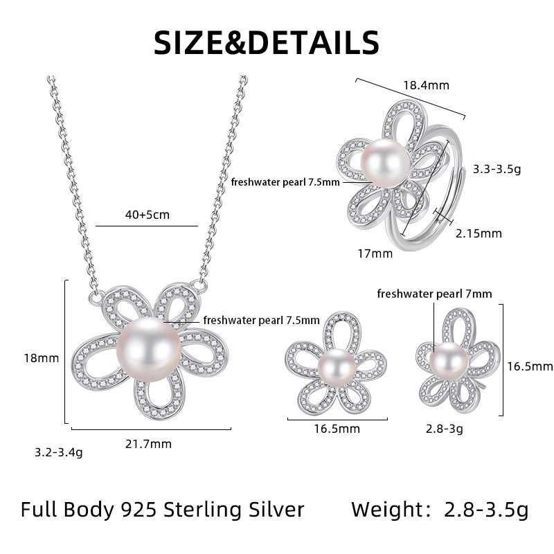 S925 Sterling Silver Pearl Suit Niche Design Flower Luxury High-grade 