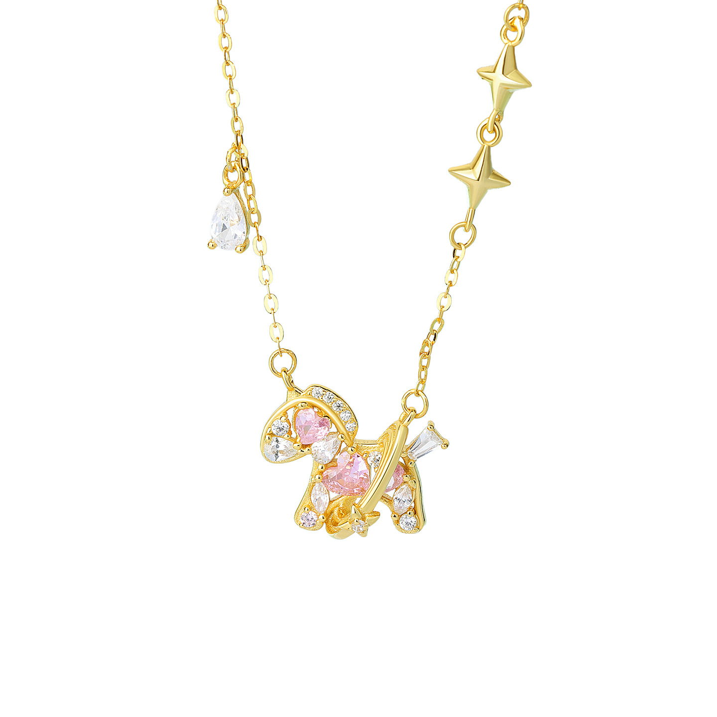 S925 Sterling Silver Starry Pony Necklace with Diamond Pendant For Woman Gift