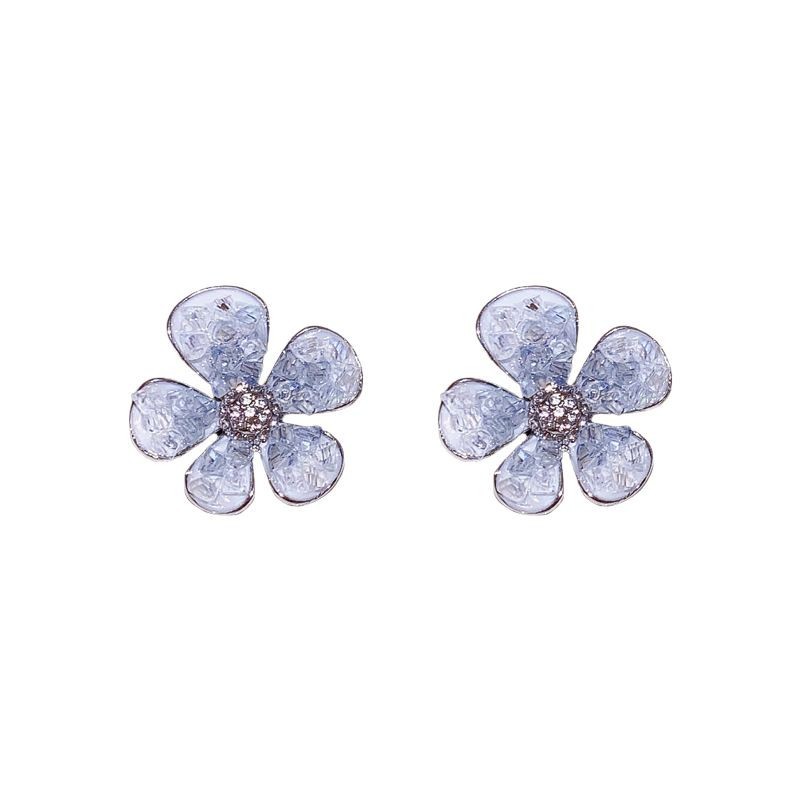 S925 Sterling Silver New Gradual Blue Crystal Flower Earrings