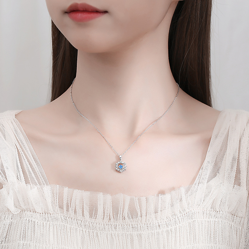 S925 Silver Blue White 5A CZ Snowflake Necklace For Woman Girl