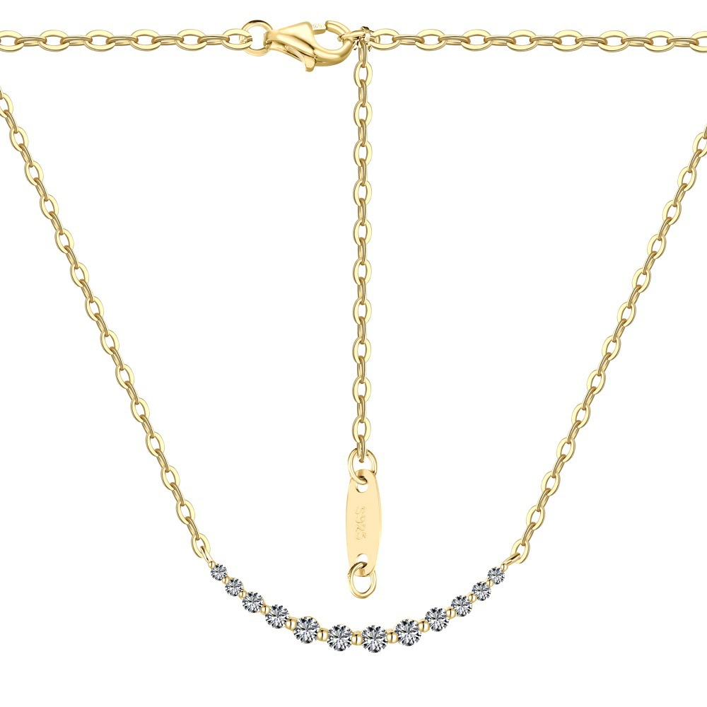 S925 Silver Necklace Girls Smile Row Drill Geometric Pendant For Woman