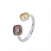 S925 Sterling Silver Colorful Enamel Adjustable Women Girl Ring Gift