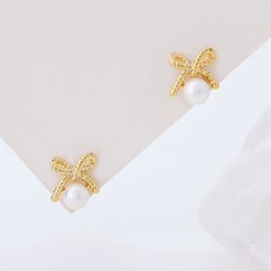 S925 Sterling Silver Gold Plated Freshwater Pearl Bow Earrings for Women