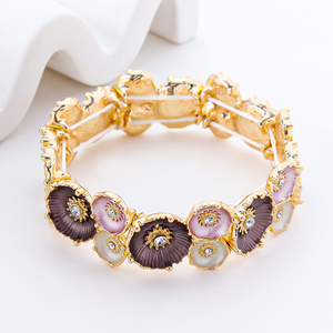 925 Sterling Silver Flower Shape Bracelet Irregularly Shaped Colored Paint Stretch Bangle 