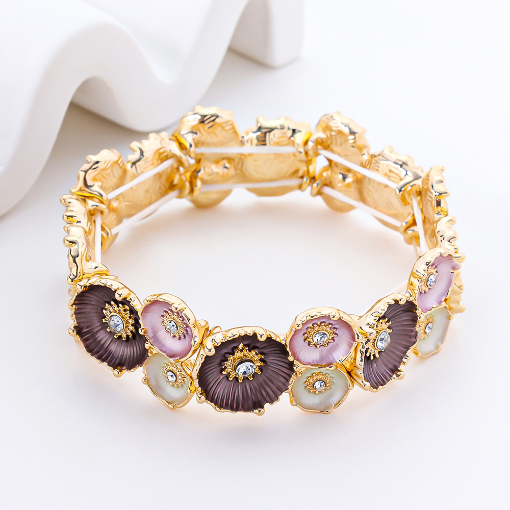 925 Sterling Silver Flower Shape Bracelet Irregularly Shaped Colored Paint Stretch Bangle 