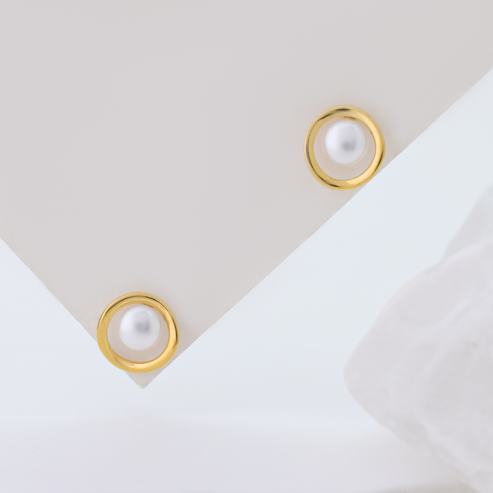 Gold Plated S925 Silver Twisted Hoop Pearl Stud Earrings – Minimalist Elegance for Everyday Wear