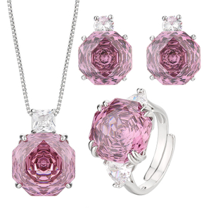 Women Silver jewelry set rose cutting diamond cz with gold plating