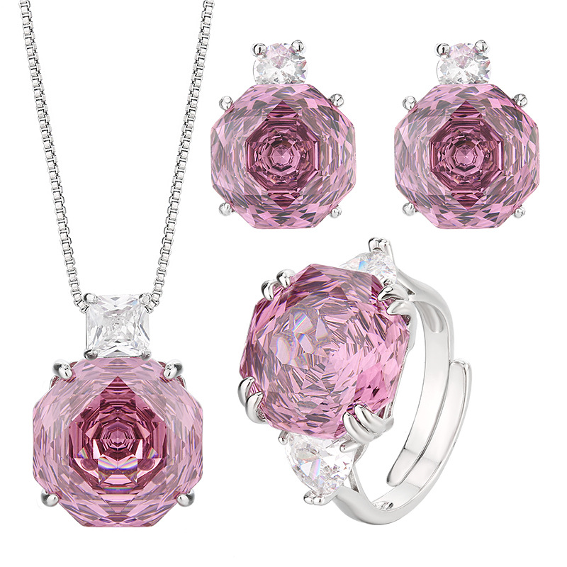 Women Silver jewelry set rose cutting diamond cz with gold plating