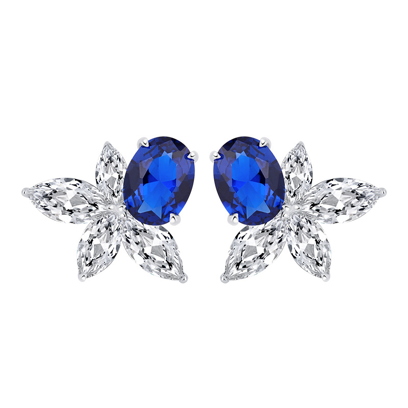 S925 silver colored gemstones, retro and simple daily women's stud earrings