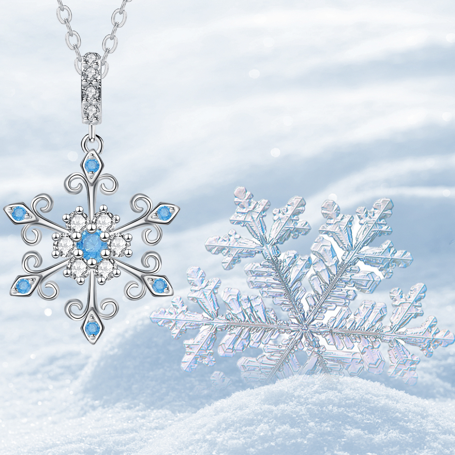 S925 Silver Blue Flash Zirconia Teardrop Necklace For Woman