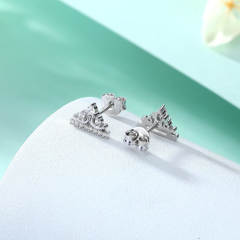 S925 Sterling Silver Round Zircon Crown Earrings For Woman
