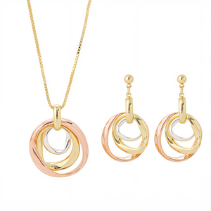 10/18/24k Gold Plated Round Circle Enamel Clip-on Stud Earrings Neckalce Pendant Jewelry Set