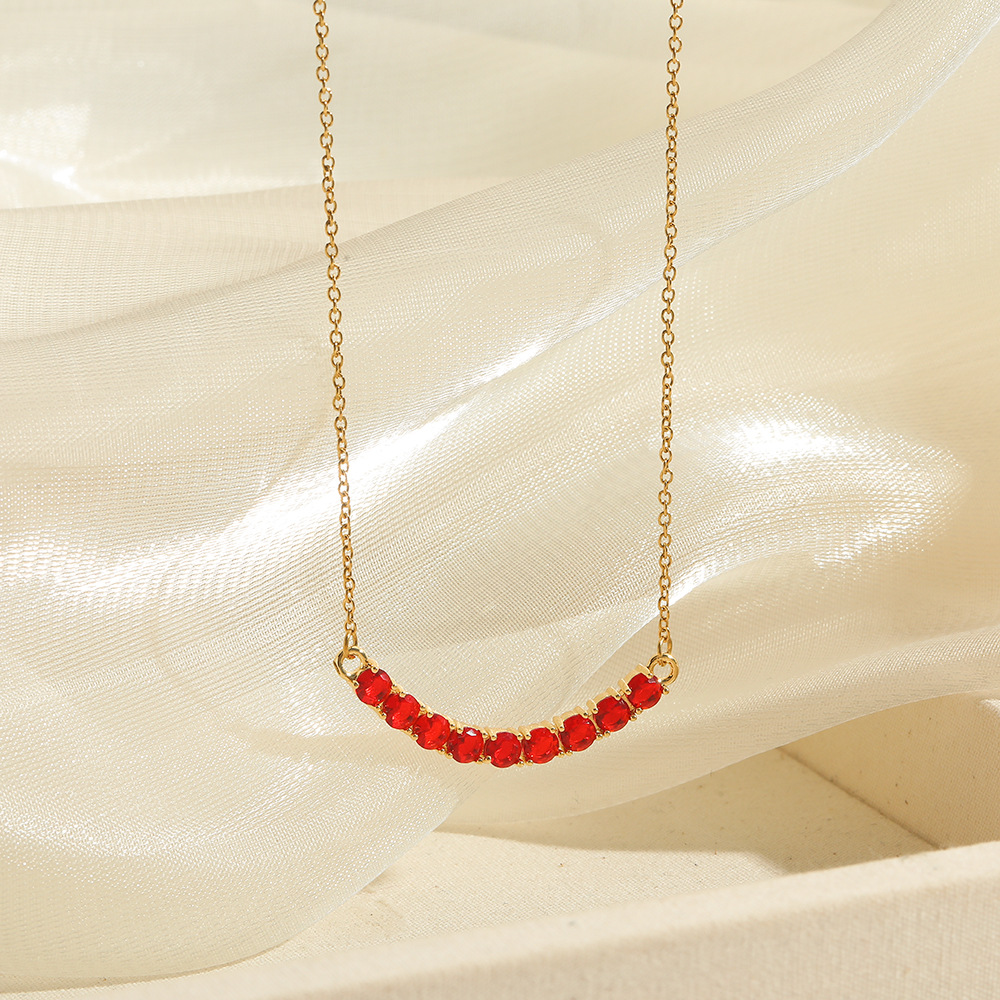 S999 Sterling Silver I-shaped Smile Gemstone Necklace For Woman