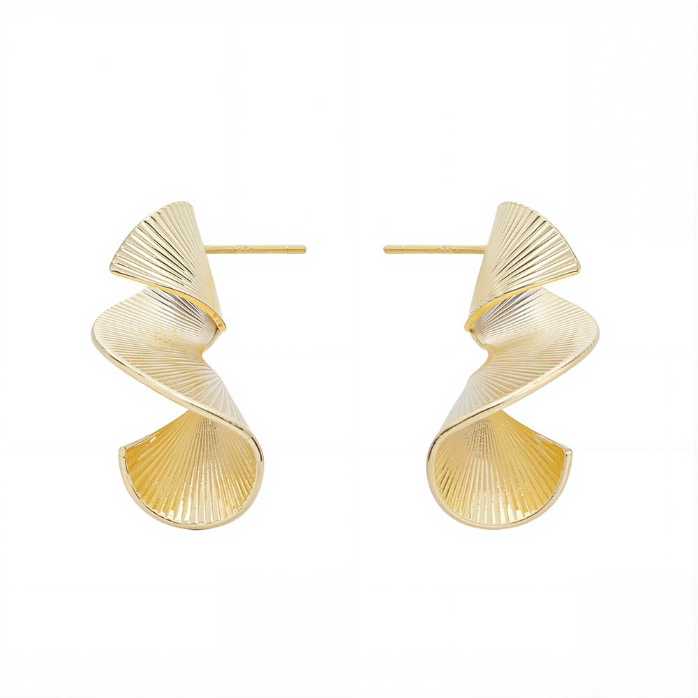 925 Sterling Silver Jewelry Plain Gold plated Spiral Earrings Nickel Free