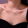 S925 Sterling Silver Smiley Bow Necklace Female Clavicle Chain Moissanite