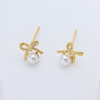 S925 Sterling Silver Gold Plated Freshwater Pearl Bow Earrings for Women