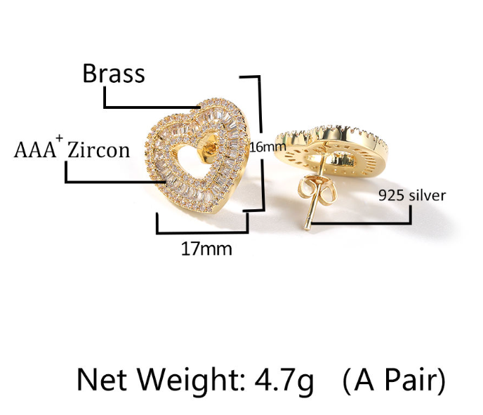 Guangzhou Hollow Heart Shape Bling Earring Brass Wholesale Factory