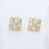 Silver Simple diamond-shaped nine-square grid small squares stud earrings