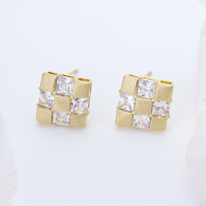 Silver Simple diamond-shaped nine-square grid small squares stud earrings