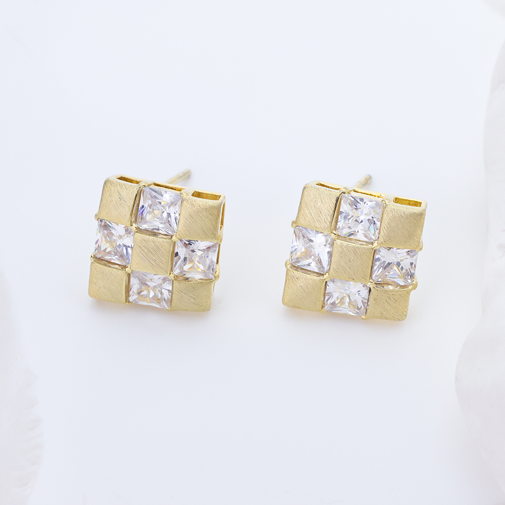Silver Simple diamond-shaped nine-square grid small squares stud earrings