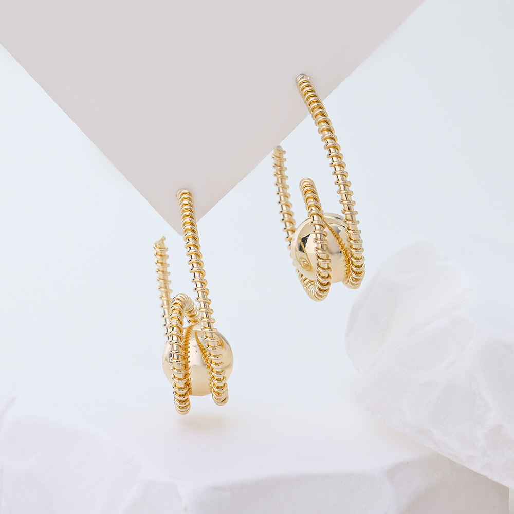 14K Gold Plated 925 Sterling Silver Posts Statement Spiral Stud Earrings for Women