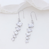 Geometric Square Zirconia Silver Drop Earrings - Sterling Silver Dangle Earrings for Women, Minimalist Long Statement Jewelry Gift