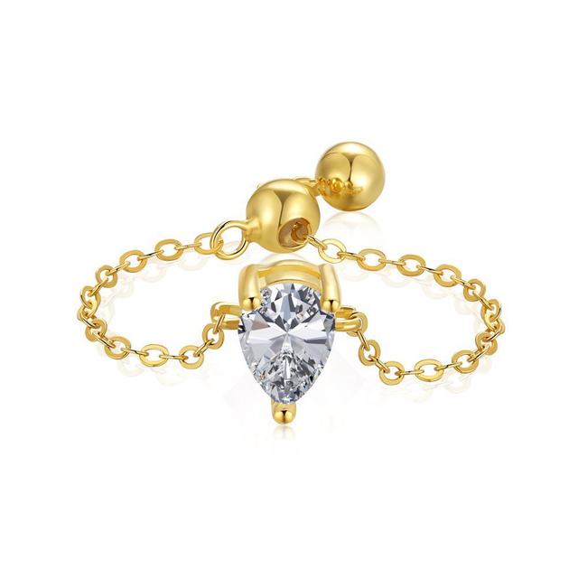 S925 Sterling Silver Zircon Ring 14K Gold Pull Adjustable Rings Nickel Free