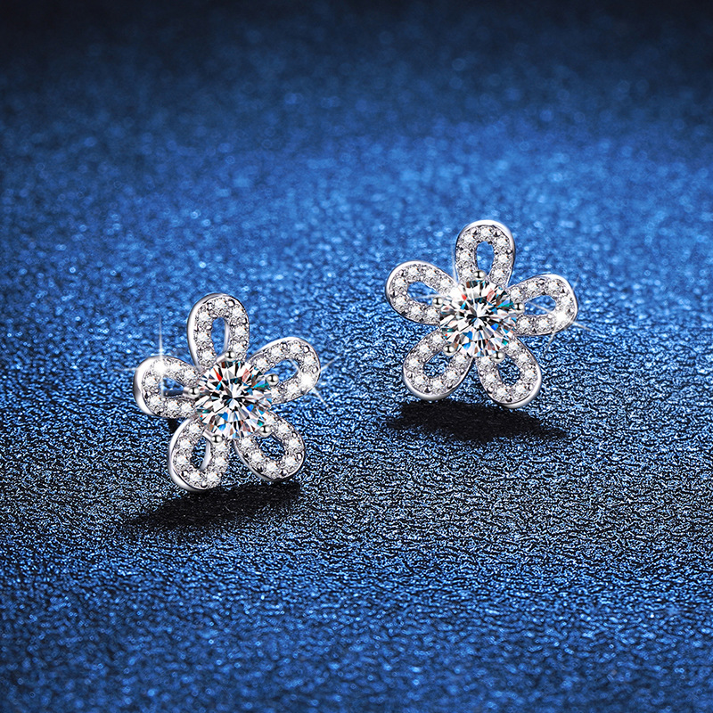 S925 Sterling Silver Sunflower Moissanite Earring Gift For Ladies
