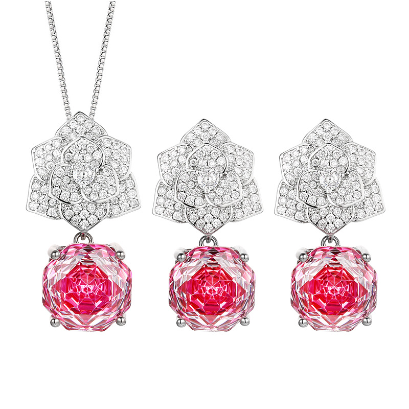 Round Cubic Zirconia Necklace and Earrings Set for Women, Daily Party Prom Wedding Jewelry Sets