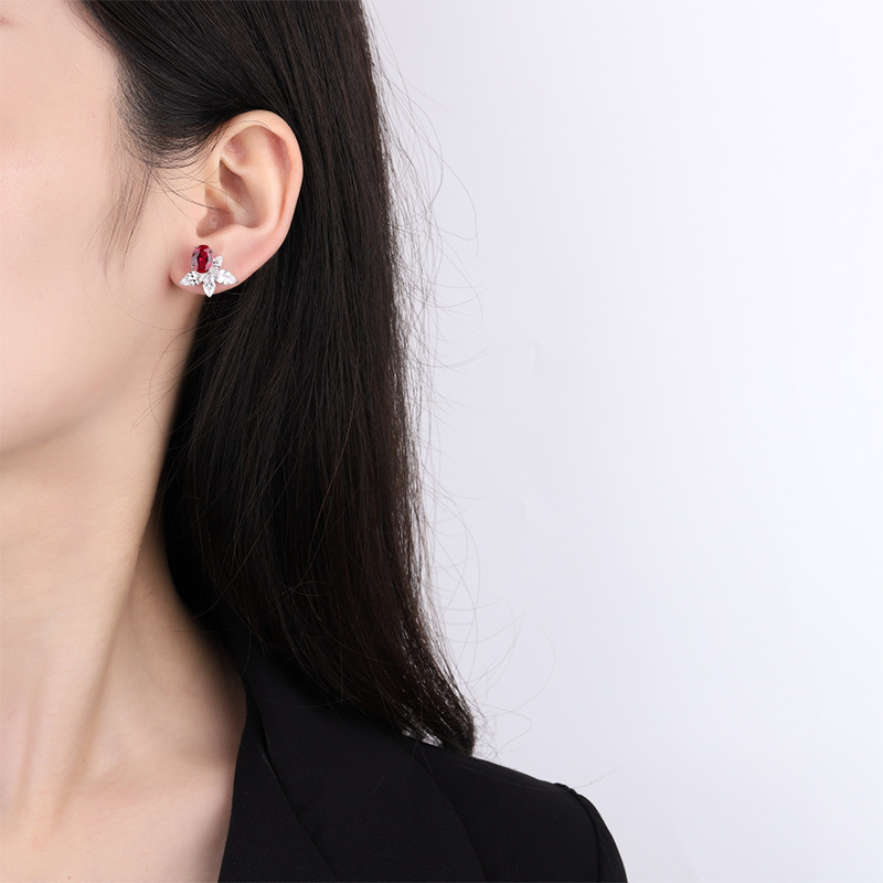 S925 silver colored gemstones, retro and simple daily women's stud earrings