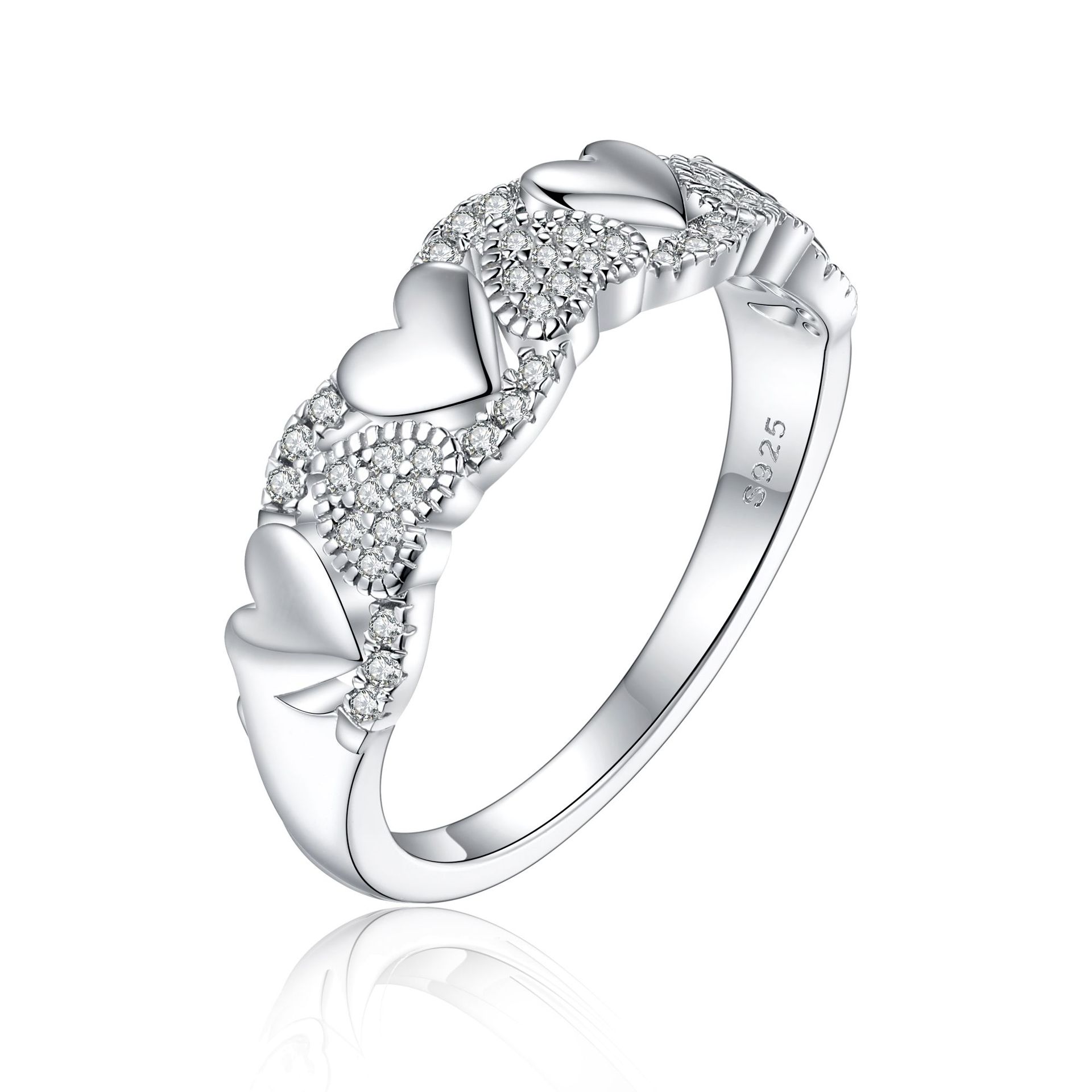 S925 Sterling Silver Zircon Heart Ring Wedding Accessories Nickel Free