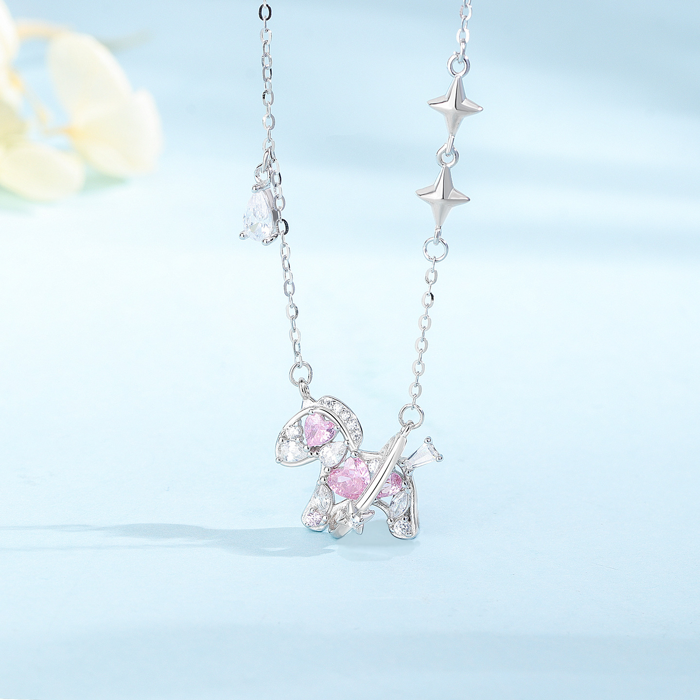 S925 Sterling Silver Starry Pony Necklace with Diamond Pendant For Woman Gift