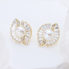 925 silver Elegant Pearl Stud Earrings with Zirconia – Vintage Gold Fan Shape Earrings for Women, Perfect for Wedding Party and Daily Wear