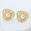 925 Sterling Silver Gold-Plated Natural Freshwater Pearl Stud Earrings with Zircon Halo & Vintage Triangle Design