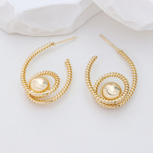 14K Gold Plated 925 Sterling Silver Posts Statement Spiral Stud Earrings for Women
