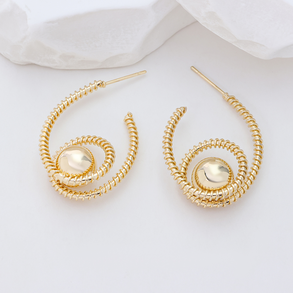 14K Gold Plated 925 Sterling Silver Posts Statement Spiral Stud Earrings for Women