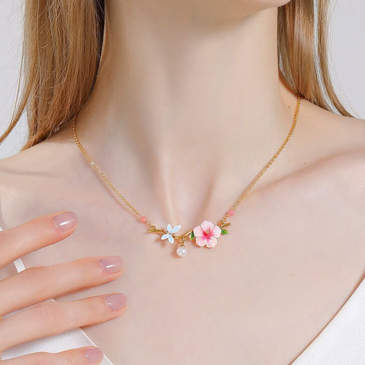 925 Sterling Silver Enamel Flower Adjustable Pendant Necklace for Women