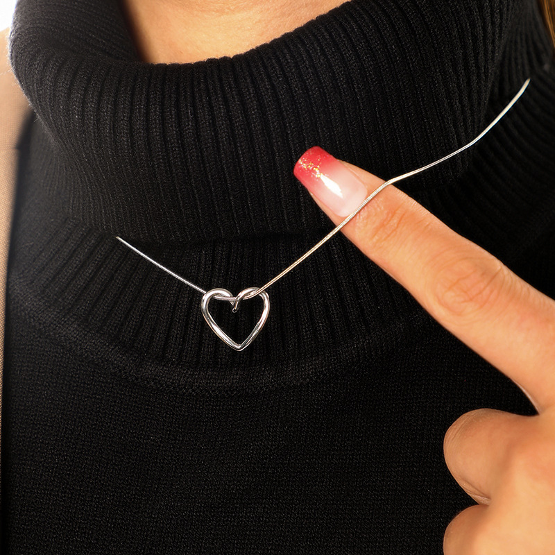 S925 Sterling Silver Plain Heart Necklace Gift For Ladies