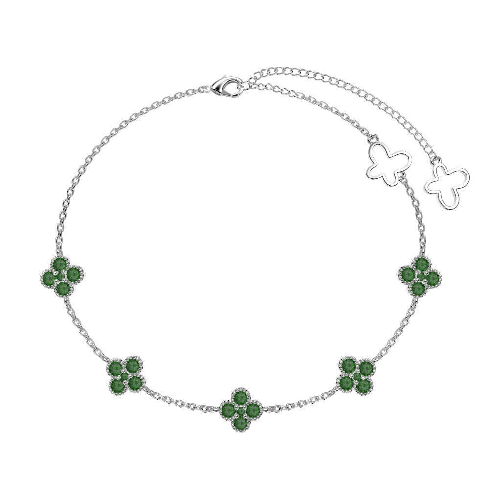 925 Silver Four Clover Leaf Colorful Cubic Zircon Bracelet for women 14K Yellow Gold 
