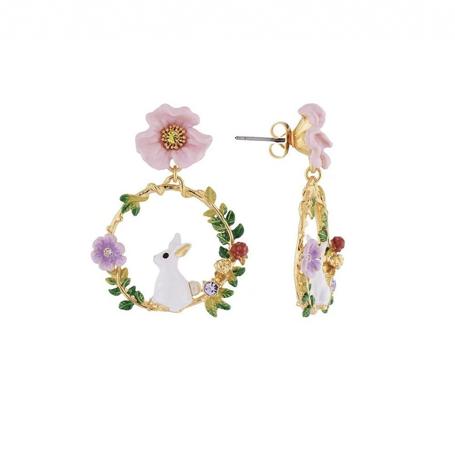 925 Sterling Silver Jewelry Colorful Enamel Rabbit Earrings 