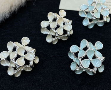 Silver Enamel Earring Floral Earrings Flower Stud Earrings