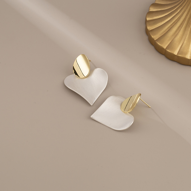 S925 Sterling Silver Two Tone Love Earrings For Women Girl