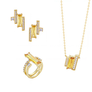 S925 Sterling Silver Special Design Yellow Zircon Jewelry Set For Ladies